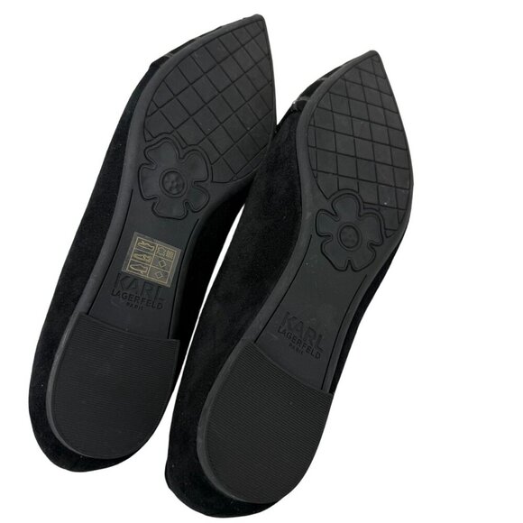 Karl Lagerfeld Black Suede Pointed-Toe Flats Studded Grid Design Nala 8M Womens - Picture 6 of 7